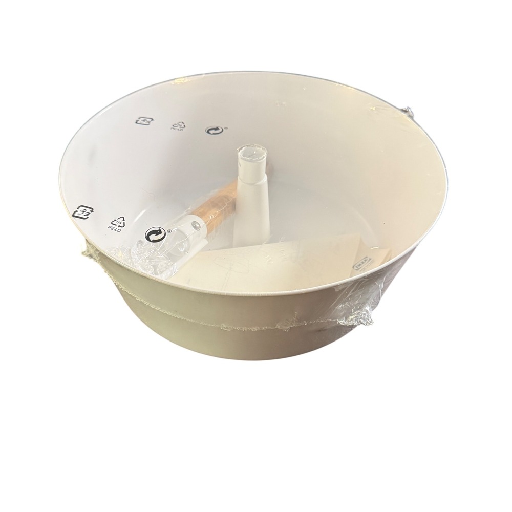 IKEA Bittergurka Hanging Planter White Metal Bamboo 11.5" Round Indoor Garden